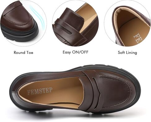 FEMSTEP Women Loafers, Platform Chunky Heeled Penny Loafers Women's Lightweight Slip On Shoes for Women Business Casual, Comfortable Work Office Dress Shoes for Womens in Saudi Arabia