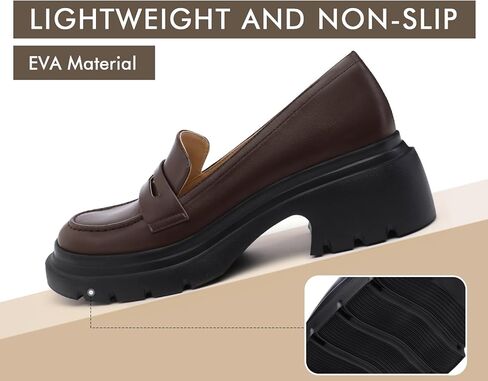 FEMSTEP Women Loafers, Platform Chunky Heeled Penny Loafers Women's Lightweight Slip On Shoes for Women Business Casual, Comfortable Work Office Dress Shoes for Womens in Saudi Arabia