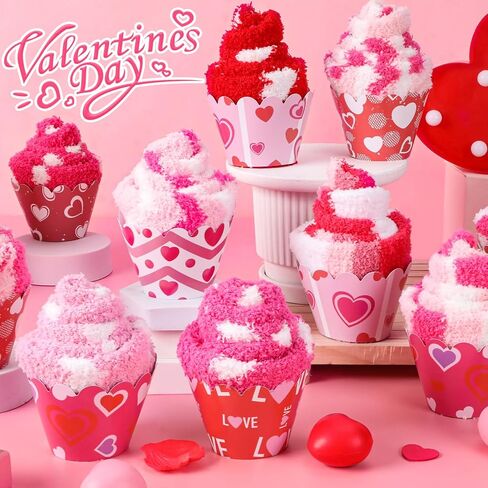 12 زوجًا من جوارب عيد الحب كب كيك هدية للنساء بالجملة، 12 نمطًا كلاسيكيًا منفوشًا ودافئًا جوارب عيد الحب مع بطاقات القلب، هدايا يوم جالنتين للزوجة والأصدقاء الأم in Kuwait