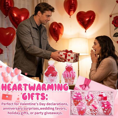 12 زوجًا من جوارب عيد الحب كب كيك هدية للنساء بالجملة، 12 نمطًا كلاسيكيًا منفوشًا ودافئًا جوارب عيد الحب مع بطاقات القلب، هدايا يوم جالنتين للزوجة والأصدقاء الأم in Kuwait