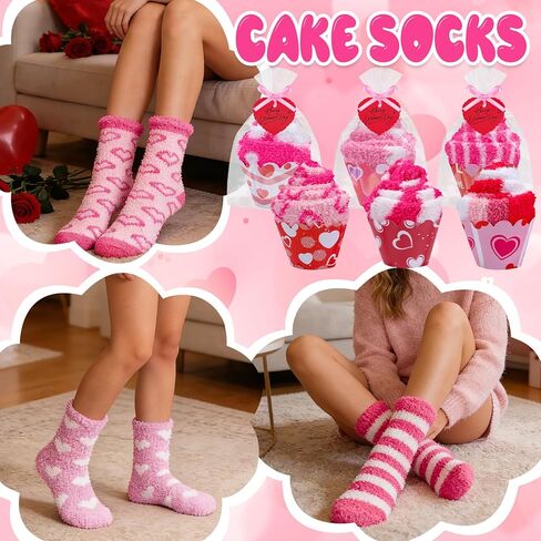 12 زوجًا من جوارب عيد الحب كب كيك هدية للنساء بالجملة، 12 نمطًا كلاسيكيًا منفوشًا ودافئًا جوارب عيد الحب مع بطاقات القلب، هدايا يوم جالنتين للزوجة والأصدقاء الأم in Kuwait