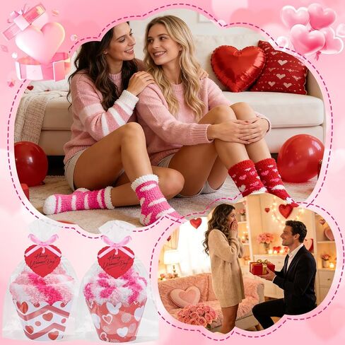 12 زوجًا من جوارب عيد الحب كب كيك هدية للنساء بالجملة، 12 نمطًا كلاسيكيًا منفوشًا ودافئًا جوارب عيد الحب مع بطاقات القلب، هدايا يوم جالنتين للزوجة والأصدقاء الأم in Kuwait