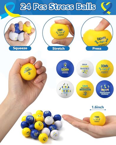 120 Pcs Down Syndrome Accessories Set World Down Syndrome Day Socks Ribbon Bracelets Pin Yellow Stress Relief Ball Card Blue and Yellow Decor for School Publicity Charity Events Gift Supplies in Saudi Arabia