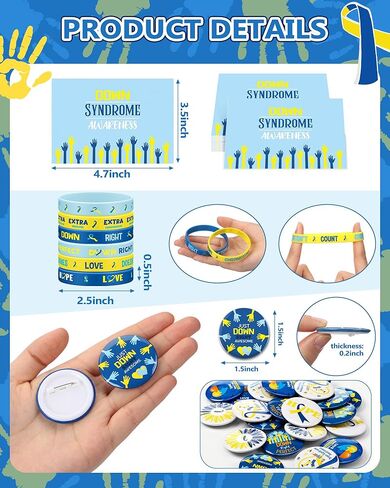 120 Pcs Down Syndrome Accessories Set World Down Syndrome Day Socks Ribbon Bracelets Pin Yellow Stress Relief Ball Card Blue and Yellow Decor for School Publicity Charity Events Gift Supplies in Saudi Arabia