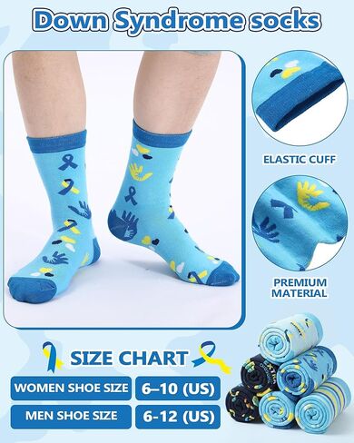 120 Pcs Down Syndrome Accessories Set World Down Syndrome Day Socks Ribbon Bracelets Pin Yellow Stress Relief Ball Card Blue and Yellow Decor for School Publicity Charity Events Gift Supplies in Saudi Arabia