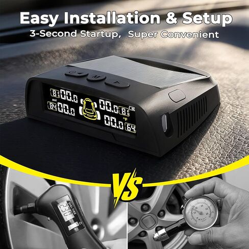 Tire Pressure Monitoring System - TPMS with Solar and USB Charger, 4 Tire Sensors and 6 Alarm Modes, Auto on/Off and Voice Prompt, TPMS with Color LCD Screen, for RV, Sedan, SUV, MPV, etc in Saudi Arabia