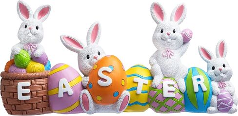 JOYIN Easter Bunny Eggs with The Word Easter Resin Centerpiece Decor 4 Rabbits Bunny & Egg Tabletop Figuring for Home and Office Decoration in Saudi Arabia