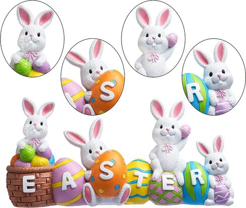 JOYIN Easter Bunny Eggs with The Word Easter Resin Centerpiece Decor 4 Rabbits Bunny & Egg Tabletop Figuring for Home and Office Decoration in Saudi Arabia