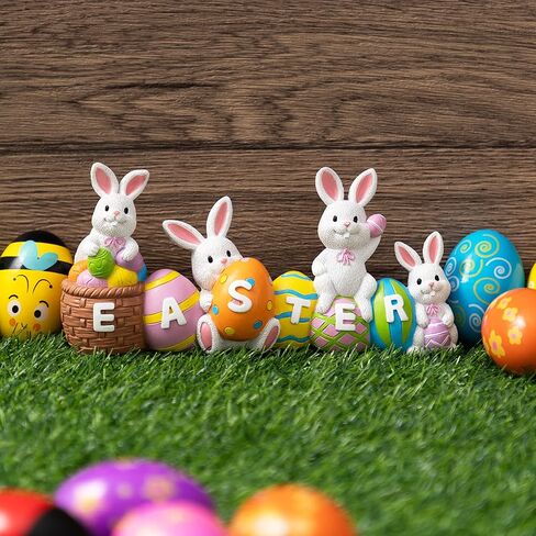 JOYIN Easter Bunny Eggs with The Word Easter Resin Centerpiece Decor 4 Rabbits Bunny & Egg Tabletop Figuring for Home and Office Decoration in Saudi Arabia
