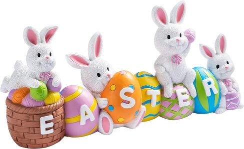 JOYIN Easter Bunny Eggs with The Word Easter Resin Centerpiece Decor 4 Rabbits Bunny & Egg Tabletop Figuring for Home and Office Decoration in Saudi Arabia