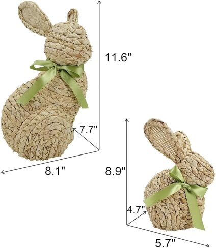 naturevibe 12/9 Inches Cornhusk Bunny Easter Decor,Set of 2 Natural Woven Bunny Figurine w Spring Decor Bow as Easter Decorations for The Home,Decorative Farm Animals as Table Centerpieces in Kuwait