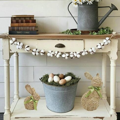 naturevibe 12/9 Inches Cornhusk Bunny Easter Decor,Set of 2 Natural Woven Bunny Figurine w Spring Decor Bow as Easter Decorations for The Home,Decorative Farm Animals as Table Centerpieces in Kuwait