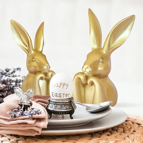 Easter Decorations for Home,Mini Resin Golden Bunnies Spring Sculpture Tabletop Ornament,Brass Rabbit Decor for Spring Home Decor, Vintage Resin Bunnies for Table Centerpieces Mantel Decorations in Kuwait