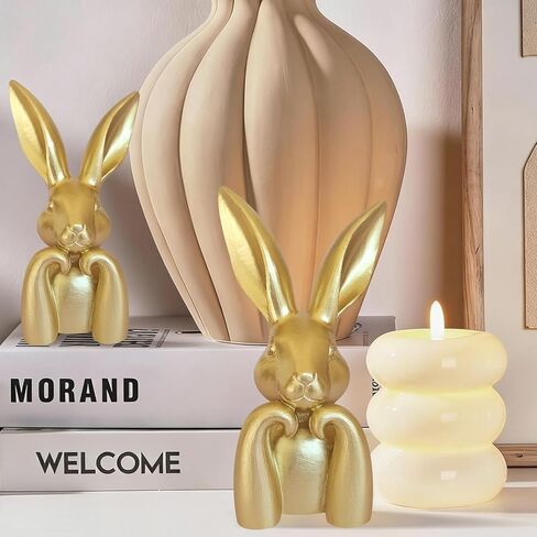 Easter Decorations for Home,Mini Resin Golden Bunnies Spring Sculpture Tabletop Ornament,Brass Rabbit Decor for Spring Home Decor, Vintage Resin Bunnies for Table Centerpieces Mantel Decorations in Kuwait