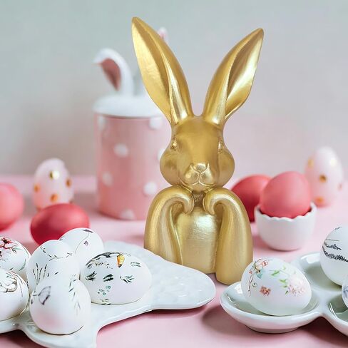 Easter Decorations for Home,Mini Resin Golden Bunnies Spring Sculpture Tabletop Ornament,Brass Rabbit Decor for Spring Home Decor, Vintage Resin Bunnies for Table Centerpieces Mantel Decorations in Kuwait