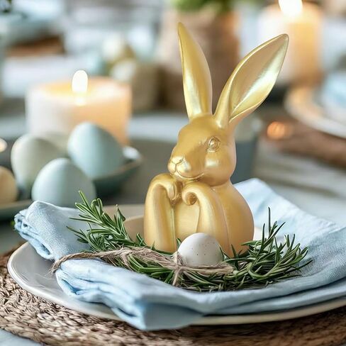 Easter Decorations for Home,Mini Resin Golden Bunnies Spring Sculpture Tabletop Ornament,Brass Rabbit Decor for Spring Home Decor, Vintage Resin Bunnies for Table Centerpieces Mantel Decorations in Kuwait