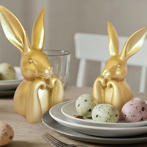 Easter Decorations for Home,Mini Resin Golden Bunnies Spring Sculpture Tabletop Ornament,Brass Rabbit Decor for Spring Home Decor, Vintage Resin Bunnies for Table Centerpieces Mantel Decorations in Kuwait