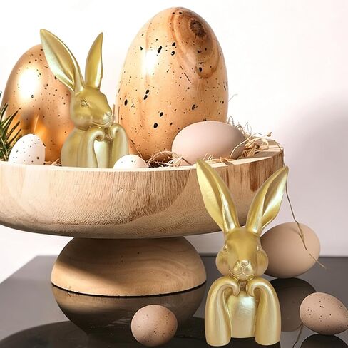 Easter Decorations for Home,Mini Resin Golden Bunnies Spring Sculpture Tabletop Ornament,Brass Rabbit Decor for Spring Home Decor, Vintage Resin Bunnies for Table Centerpieces Mantel Decorations in Kuwait