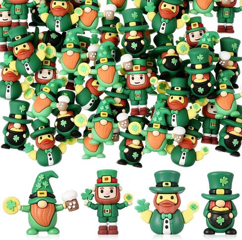 50 Pcs Mini St. Patrick's Day Gnome Figurines Green Irish Leprechaun Statue Rubber Gnome Table Decor Home Tiered Tray Decoration for Farmhouse Shelf St Patrick's Party Gifts in Saudi Arabia