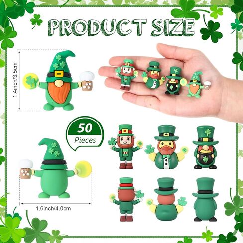 50 Pcs Mini St. Patrick's Day Gnome Figurines Green Irish Leprechaun Statue Rubber Gnome Table Decor Home Tiered Tray Decoration for Farmhouse Shelf St Patrick's Party Gifts in Saudi Arabia