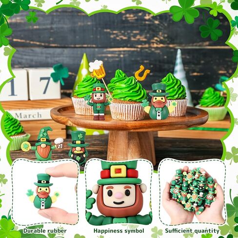 50 Pcs Mini St. Patrick's Day Gnome Figurines Green Irish Leprechaun Statue Rubber Gnome Table Decor Home Tiered Tray Decoration for Farmhouse Shelf St Patrick's Party Gifts in Saudi Arabia
