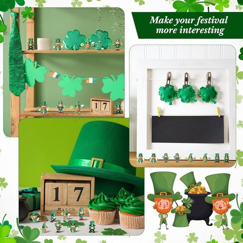 50 Pcs Mini St. Patrick's Day Gnome Figurines Green Irish Leprechaun Statue Rubber Gnome Table Decor Home Tiered Tray Decoration for Farmhouse Shelf St Patrick's Party Gifts in Saudi Arabia