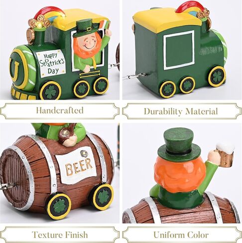 Valery Madelyn St Patricks Day Decorations for Home, Lighted LED Train Leprechaun Decorations with Shamrock Pot of Gold Guiness Beer, Irish Resin St Patty Day Tiered Tray Decoration Table Centerpiece in Saudi Arabia