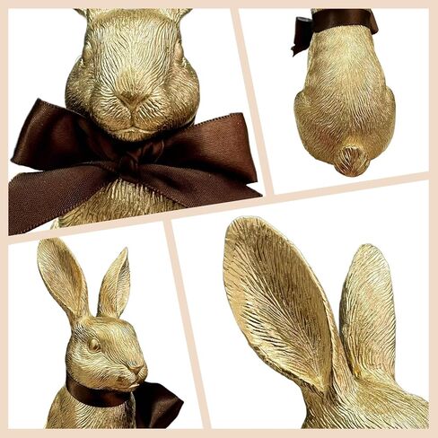 Gold Bunny Easter Decor Set of 2 – Elegant Easter Bunny Figurines with Textured Fur Detail, Resin Gold Rabbit Figurines for Easter Home Decor, Tabletop & Shelf Display in Kuwait