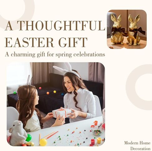 Gold Bunny Easter Decor Set of 2 – Elegant Easter Bunny Figurines with Textured Fur Detail, Resin Gold Rabbit Figurines for Easter Home Decor, Tabletop & Shelf Display in Kuwait