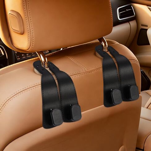 4 Pack Headrest Hooks for Car, Leather Car Seat Back Storage Hooks, Car Purse Holder for Purses and Handbags in Saudi Arabia