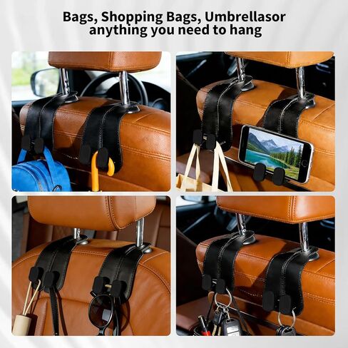 4 Pack Headrest Hooks for Car, Leather Car Seat Back Storage Hooks, Car Purse Holder for Purses and Handbags in Saudi Arabia