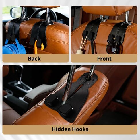 4 Pack Headrest Hooks for Car, Leather Car Seat Back Storage Hooks, Car Purse Holder for Purses and Handbags in Saudi Arabia