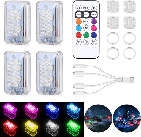 2026 Upgraded 11LEDs Wireless LED Strobe Lights, Ultra Bright 8 Colors Aircraft Strobe Lights with Remote, IP65 Waterproof Anti-Collision Warning Light for Motorcycle Bike Car Drone RV - 4PCS in Saudi Arabia