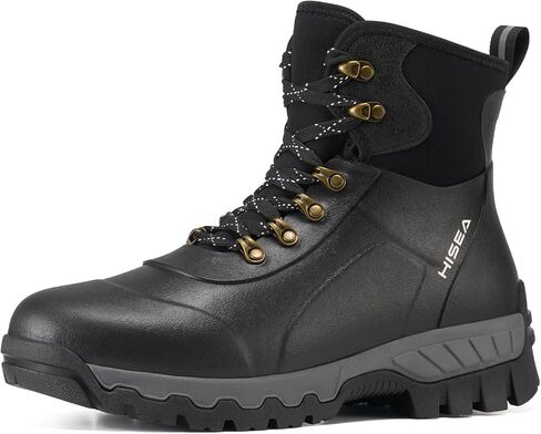 HISEA Men's Lace Up Ankle Rain Boots Waterproof, Round Toe Military Rubber Boot for Hiking Outdoor Mud Yard Chore in Saudi Arabia