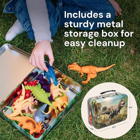 PLAYVIBE Dinosaur Toys - 12 Realistic 7-Inch Models, Multi-Color, Metal Storage Box - Dinosaur Figures & Action Figures for Kids Ages 3-7 - with Metal Storage Box - for Boys & Girls in Kuwait