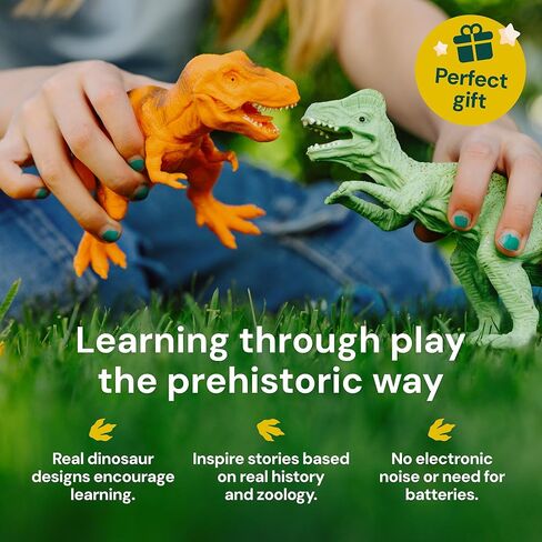 PLAYVIBE Dinosaur Toys - 12 Realistic 7-Inch Models, Multi-Color, Metal Storage Box - Dinosaur Figures & Action Figures for Kids Ages 3-7 - with Metal Storage Box - for Boys & Girls in Kuwait