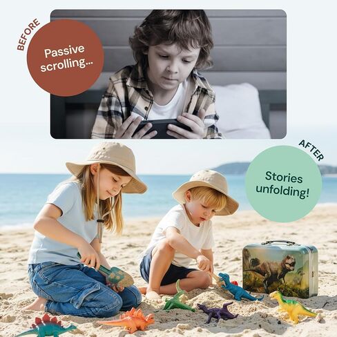 PLAYVIBE Dinosaur Toys - 12 Realistic 7-Inch Models, Multi-Color, Metal Storage Box - Dinosaur Figures & Action Figures for Kids Ages 3-7 - with Metal Storage Box - for Boys & Girls in Kuwait