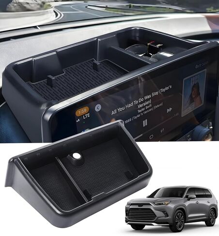 صندوق تخزين لوحة القيادة خلف الشاشة لسيارة Toyota Grand Highlander 2024 2025 2026، صينية تنظيم وحدة التحكم المركزية للملحقات الداخلية لـ 24 25 26 Grand Highlander، أسود in Kuwait