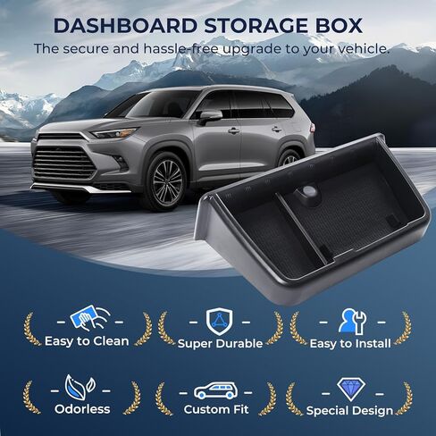 صندوق تخزين لوحة القيادة خلف الشاشة لسيارة Toyota Grand Highlander 2024 2025 2026، صينية تنظيم وحدة التحكم المركزية للملحقات الداخلية لـ 24 25 26 Grand Highlander، أسود in Kuwait