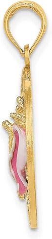 14k Yellow Gold Key West Pendant with Pink Enamel Conch Shell Design, Tropical Beach Charm for Women or Unisex Wear, Ocean Travel Jewelry, Nautical Souvenir, Island Coastal Pendant 19 mm x 19 mm in Saudi Arabia