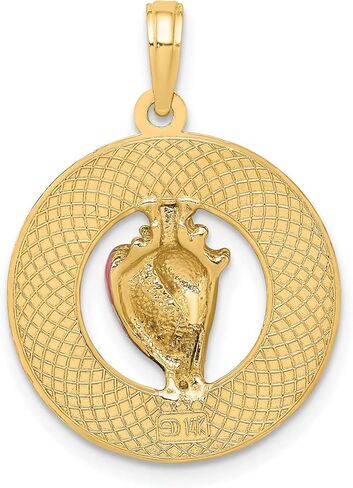 14k Yellow Gold Key West Pendant with Pink Enamel Conch Shell Design, Tropical Beach Charm for Women or Unisex Wear, Ocean Travel Jewelry, Nautical Souvenir, Island Coastal Pendant 19 mm x 19 mm in Saudi Arabia