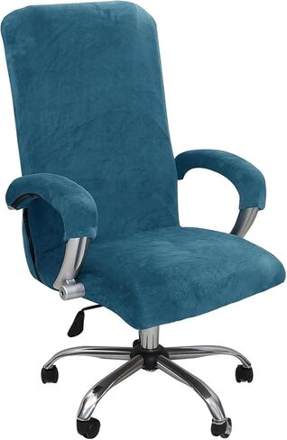 Velvet Plush Stretch Computer Office Chair Cover with Armrest, Solid Color Spandex Slipcover for Pets & Kids, Removable Universal Desk Chair Covers for Swivel Rotating Chair (Grey,Large) in Saudi Arabia