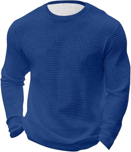 Mens Waffle-Knit Long Sleeve Crew Neck Thermal Shirts Honeycomb Pullover Plus Size Casual Lightweight Undershirts in Saudi Arabia