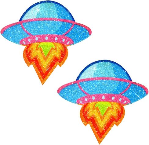 Neva Nude Freaking Awesome Blue UFO Glitter Nipple Cover Pasties for Festivals, Raves & More, Medical Grade Adhesive, Waterproof & Sweatproof, Made in USA in Saudi Arabia