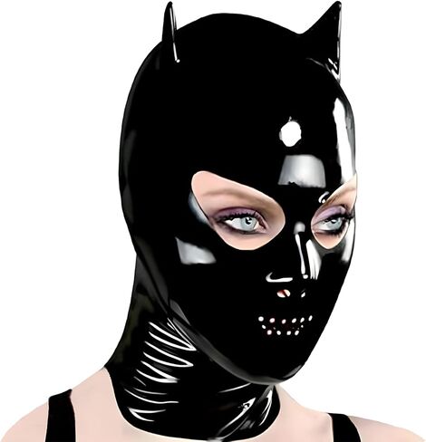 قناع غطاء من اللاتكس مع آذان من IOKUKI، قناع مطاطي من اللاتكس مع فم صغير مسامي وفتحة أنف مفتوحة للتنفس مصنوع يدويًا للجنسين in Kuwait