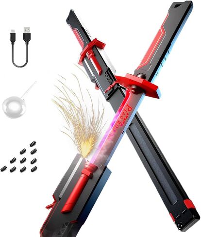 Cyberpunk Neon Sword-31.5 بوصة LED سبارك سيف مع دخان، غمد ذاتي الإخراج، إعادة الشحن، ميزة شرارة فلينت قابلة للاستبدال للحفلات التنكرية in Kuwait