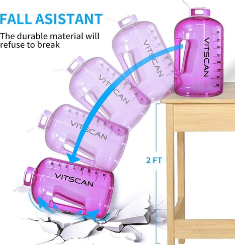زجاجة مياه سعة 128 أونصة/1 جالون مع زجاجة مياه تحفيزية بقش مع علامة زمنية، زجاجة مياه كبيرة زجاجة مياه سعة 128 أونصة، إبريق ماء كبير لزجاجات المياه الرياضية، مقبضان خاليان من مادة BPA (أزرق) in Kuwait