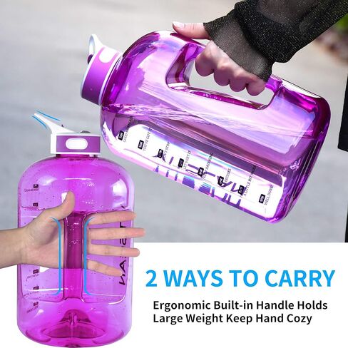 زجاجة مياه سعة 128 أونصة/1 جالون مع زجاجة مياه تحفيزية بقش مع علامة زمنية، زجاجة مياه كبيرة زجاجة مياه سعة 128 أونصة، إبريق ماء كبير لزجاجات المياه الرياضية، مقبضان خاليان من مادة BPA (أزرق) in Kuwait