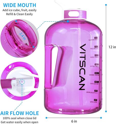 زجاجة مياه سعة 128 أونصة/1 جالون مع زجاجة مياه تحفيزية بقش مع علامة زمنية، زجاجة مياه كبيرة زجاجة مياه سعة 128 أونصة، إبريق ماء كبير لزجاجات المياه الرياضية، مقبضان خاليان من مادة BPA (أزرق) in Kuwait