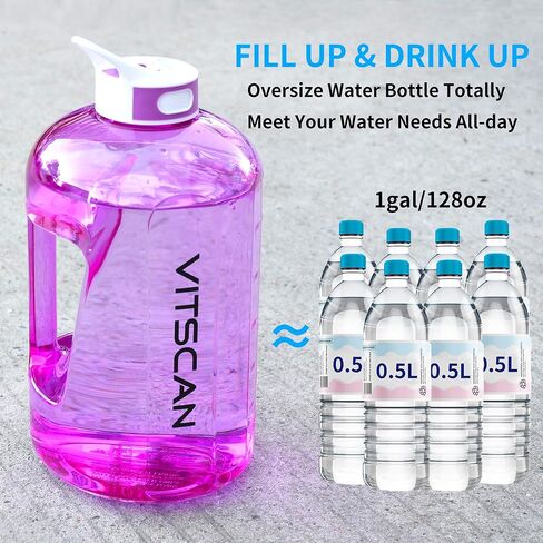 زجاجة مياه سعة 128 أونصة/1 جالون مع زجاجة مياه تحفيزية بقش مع علامة زمنية، زجاجة مياه كبيرة زجاجة مياه سعة 128 أونصة، إبريق ماء كبير لزجاجات المياه الرياضية، مقبضان خاليان من مادة BPA (أزرق) in Kuwait
